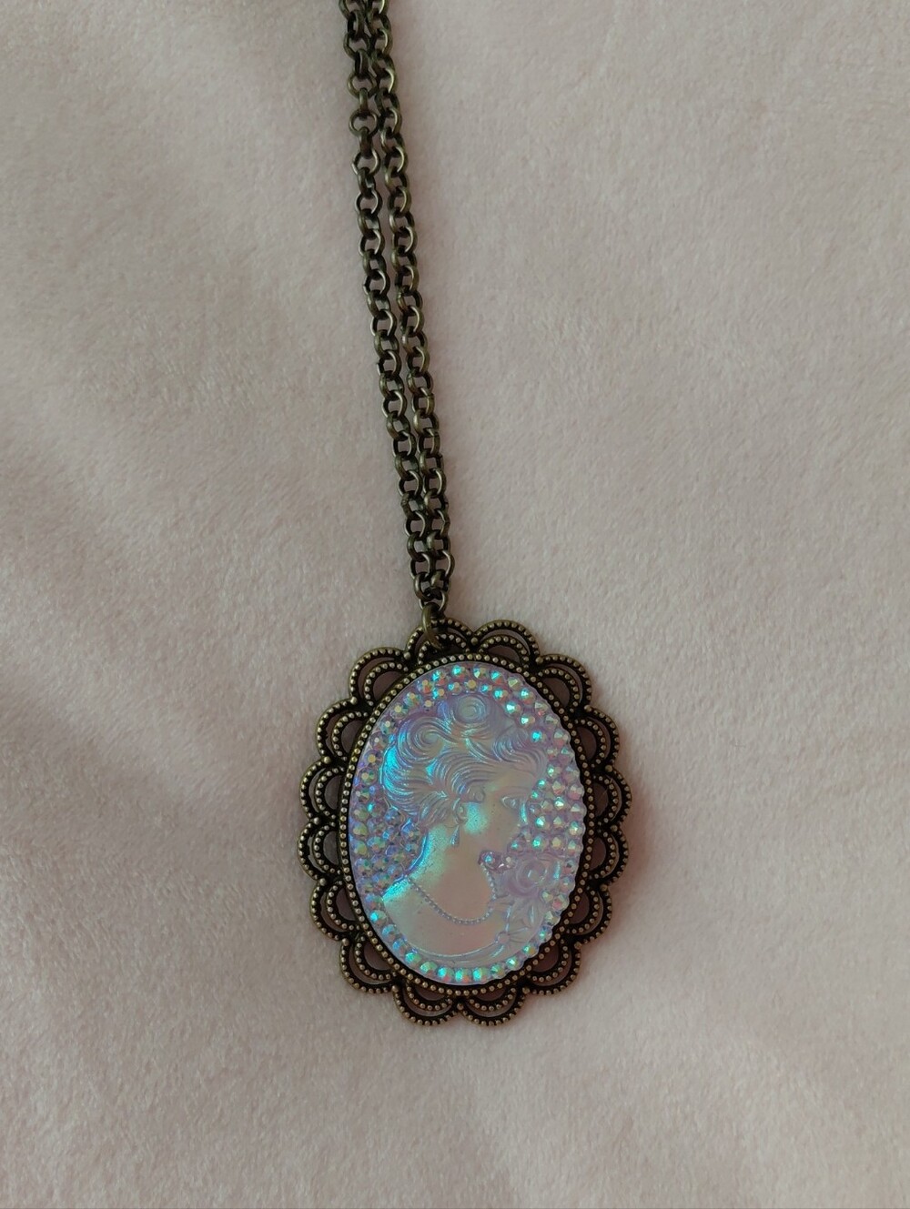 Iridescent Purple Cameo Pendant Necklace - Women's Jewelry